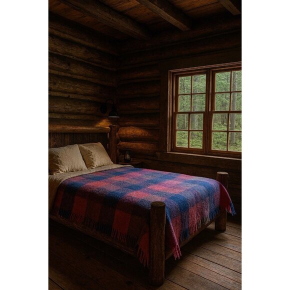 Vintage Hudson’s Bay Mohair Plaid Purple Blanket 65x48” EUC - Picture 1 of 3